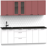 Кухонный гарнитур Интермебель Лион-17 В-1 2.2м (красная глазурь софт/белый софт/тунис) - 