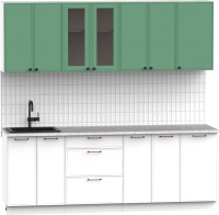 Кухонный гарнитур Интермебель Лион-17 В-1 2.2м (мята софт/белый софт/мрамор лацио белый) - 