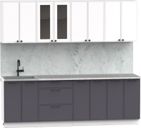 Кухонный гарнитур Интермебель Лион-18 2.4м (белый софт/графит софт/мрамор лацио белый) - 