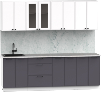 Кухонный гарнитур Интермебель Лион-18 В-1 2.4м (белый софт/графит софт/лунный камень) - 