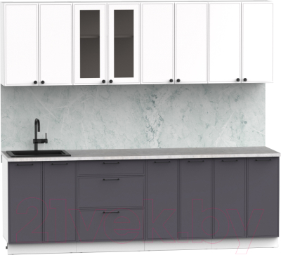 Кухонный гарнитур Интермебель Лион-18 В-1 2.4м (белый софт/графит софт/лунный камень)