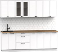 Кухонный гарнитур Интермебель Лион-18 В-1 2.4м (белый софт/дуб фигурный светлый) - 