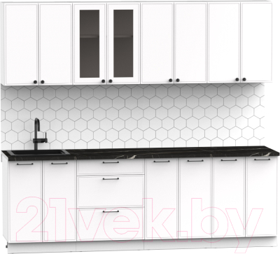 Готовая кухня Интермебель Лион-18 В-1 2.4м (белый софт/тунис)