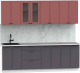 Готовая кухня Интермебель Лион-18 В-1 2.4м (красная глазурь софт/графит софт/мрамор лацио белый) - 