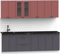 Кухонный гарнитур Интермебель Лион-18 В-1 2.4м (красная глазурь софт/графит софт/тунис) - 