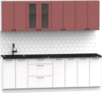Кухонный гарнитур Интермебель Лион-18 В-1 2.4м (красная глазурь софт/белый софт/тунис) - 