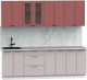Готовая кухня Интермебель Лион-18 В-1 2.4м (красная глазурь софт/луна софт/мрамор лацио белый) - 