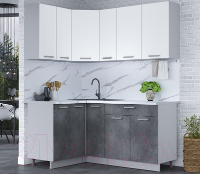 Готовая кухня Интерлиния Мила Лайт 1.2x1.7 (белый платинум/бетон портленд)