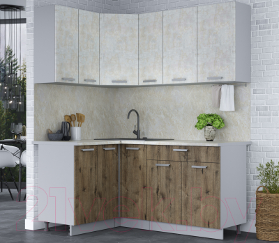 Готовая кухня Интерлиния Мила Лайт 1.2x1.7 (бетон лайт/дуб веллингтон)