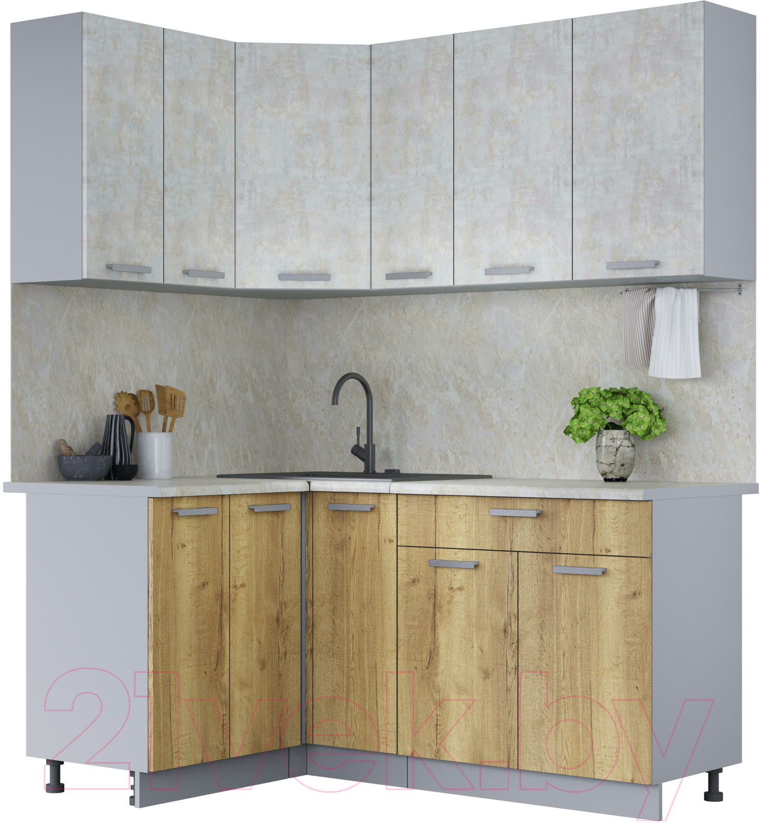 Кухонный гарнитур Interline Мила Лайт 1.2x1.7 (бетон лайт/дуб золотой)