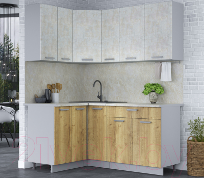 Готовая кухня Интерлиния Мила Лайт 1.2x1.7 (бетон лайт/дуб золотой)