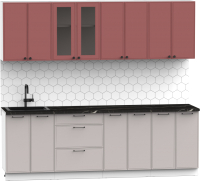Кухонный гарнитур Интермебель Лион-18 В-1 2.4м (красная глазурь софт/луна софт/тунис) - 