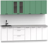 Кухонный гарнитур Интермебель Лион-18 В-1 2.4м (мята софт/белый софт/мрамор лацио белый) - 
