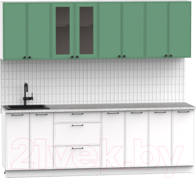 Готовая кухня Интермебель Лион-18 В-1 2.4м (мята софт/белый софт/мрамор лацио белый)