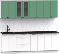 Кухонный гарнитур Интермебель Лион-18 В-1 2.4м (мята софт/белый софт/тунис) - 