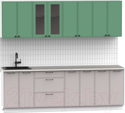Готовая кухня Интермебель Лион-18 В-1 2.4м (мята софт/луна софт/мрамор лацио белый)
