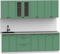 Кухонный гарнитур Интермебель Лион-18 В-1 2.4м (мята софт/мрамор лацио белый) - 