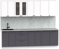 Кухонный гарнитур Интермебель Лион-19 В-1 2.6м (белый софт/графит софт/мрамор лацио белый) - 