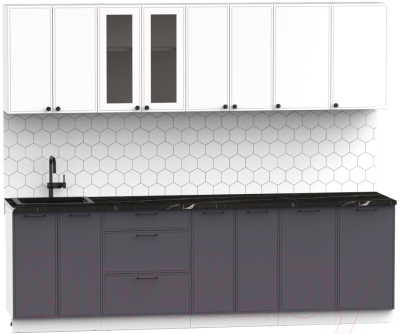 Готовая кухня Интермебель Лион-19 В-1 2.6м (белый софт/графит софт/тунис)