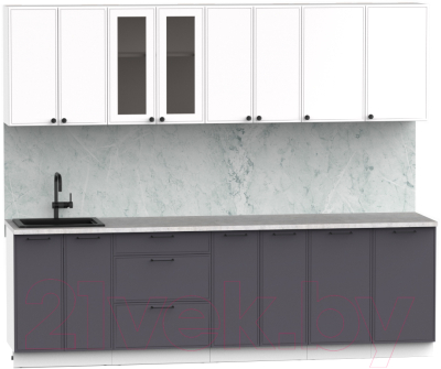 Кухонный гарнитур Интермебель Лион-19 В-1 2.6м (белый софт/графит софт/лунный камень)