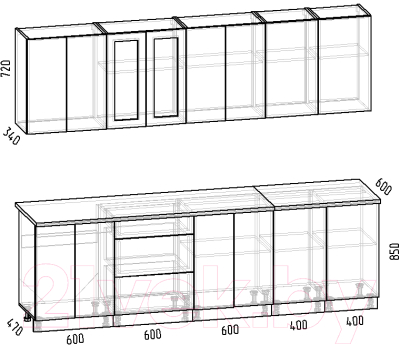 Кухонный гарнитур Интермебель Лион-19 В-1 2.6м (красная глазурь софт/графит софт/сесамо)