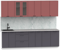 Кухонный гарнитур Интермебель Лион-19 В-1 2.6м (красная глазурь софт/графит софт/мрамор лацио белый) - 