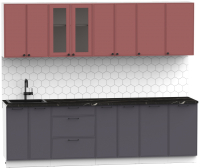 Кухонный гарнитур Интермебель Лион-19 В-1 2.6м (красная глазурь софт/графит софт/тунис) - 