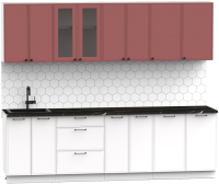 Кухонный гарнитур Интермебель Лион-19 В-1 2.6м (красная глазурь софт/белый софт/тунис) - 