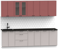 Кухонный гарнитур Интермебель Лион-19 В-1 2.6м (красная глазурь софт/луна софт/тунис) - 