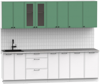 Кухонный гарнитур Интермебель Лион-19 В-1 2.6м (мята софт/белый софт/мрамор лацио белый) - 