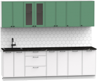 Кухонный гарнитур Интермебель Лион-19 В-1 2.6м (мята софт/белый софт/тунис) - 