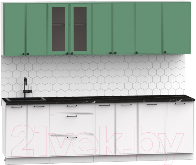 Кухонный гарнитур Интермебель Лион-19 В-1 2.6м (мята софт/белый софт/тунис)