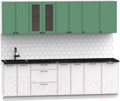 Кухонный гарнитур Интермебель Лион-19 В-1 2.6м (мята софт/белый софт/сесамо)