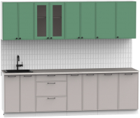 Кухонный гарнитур Интермебель Лион-19 В-1 2.6м (мята софт/луна софт/мрамор лацио белый) - 