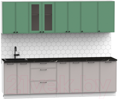 Кухонный гарнитур Интермебель Лион-19 В-1 2.6м (мята софт/луна софт/тунис)