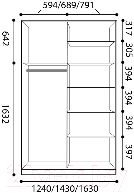 Шкаф-купе Евва 124 TTG.02 / АЭП ШК.2 03 (трюфель/венге глянец) — фото 6