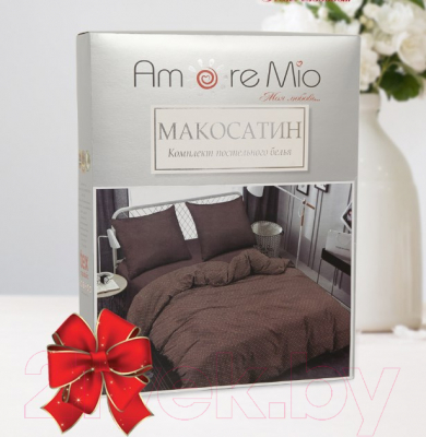 Комплект постельного белья Amore Mio Мако-сатин Shine Crown BR Микрофибра Евро / 34193 (коричневый)