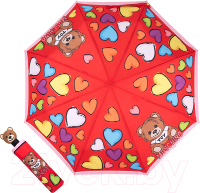 Зонт складной Moschino 8587-OCC Hearts and Bear Red
