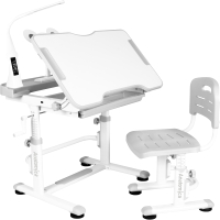Парта+стул Anatomica Litra с ящиком, светильником и подставкой (белый/серый) - 