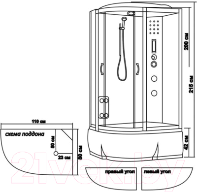 Душевая кабина Водный мир ВМ-8801 R 80x110 (черный/тонированное стекло)