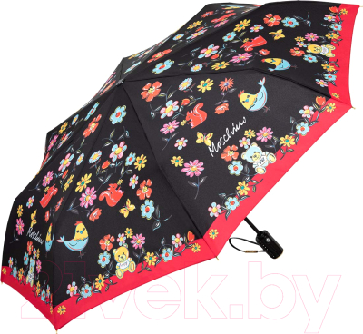Зонт складной Moschino 8933-OCА Flowers and Squirrels Black