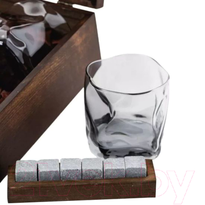 Набор для виски AMIRO ABW-304W В деревянной шкатулке (2 стакана, 6 камней)