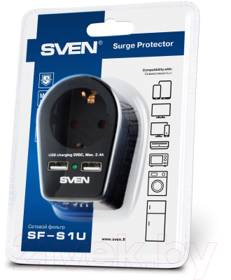 Сетевой фильтр Sven SF-S1U (1 розетка, черный)