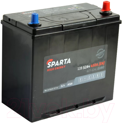 Автомобильный аккумулятор SPARTA High Energy Asia 6СТ-52 Евро 450A (52 А/ч)