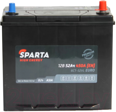 Автомобильный аккумулятор SPARTA High Energy Asia 6СТ-52 Евро 450A (52 А/ч)