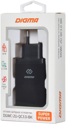 Адаптер питания сетевой Digma DGWC-2U-QC3.0-BK (черный)