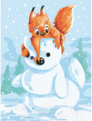 Картина по номерам БЕЛОСНЕЖКА Белка и снеговик / 733-AS
