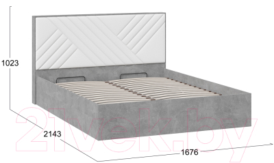 Двуспальная кровать ТриЯ Хилтон универсальная тип 1 и заглушиной 160x200 (ателье светлый/белый)