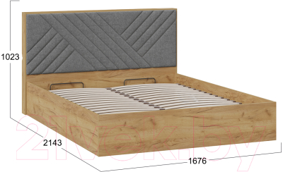 Двуспальная кровать ТриЯ Хилтон универсальная тип 1 и заглушиной 160x200 (дуб крафт золотой/велюр серый)