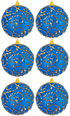 Набор шаров новогодних Elan Gallery Вензеля / 970097 (6шт, синий)